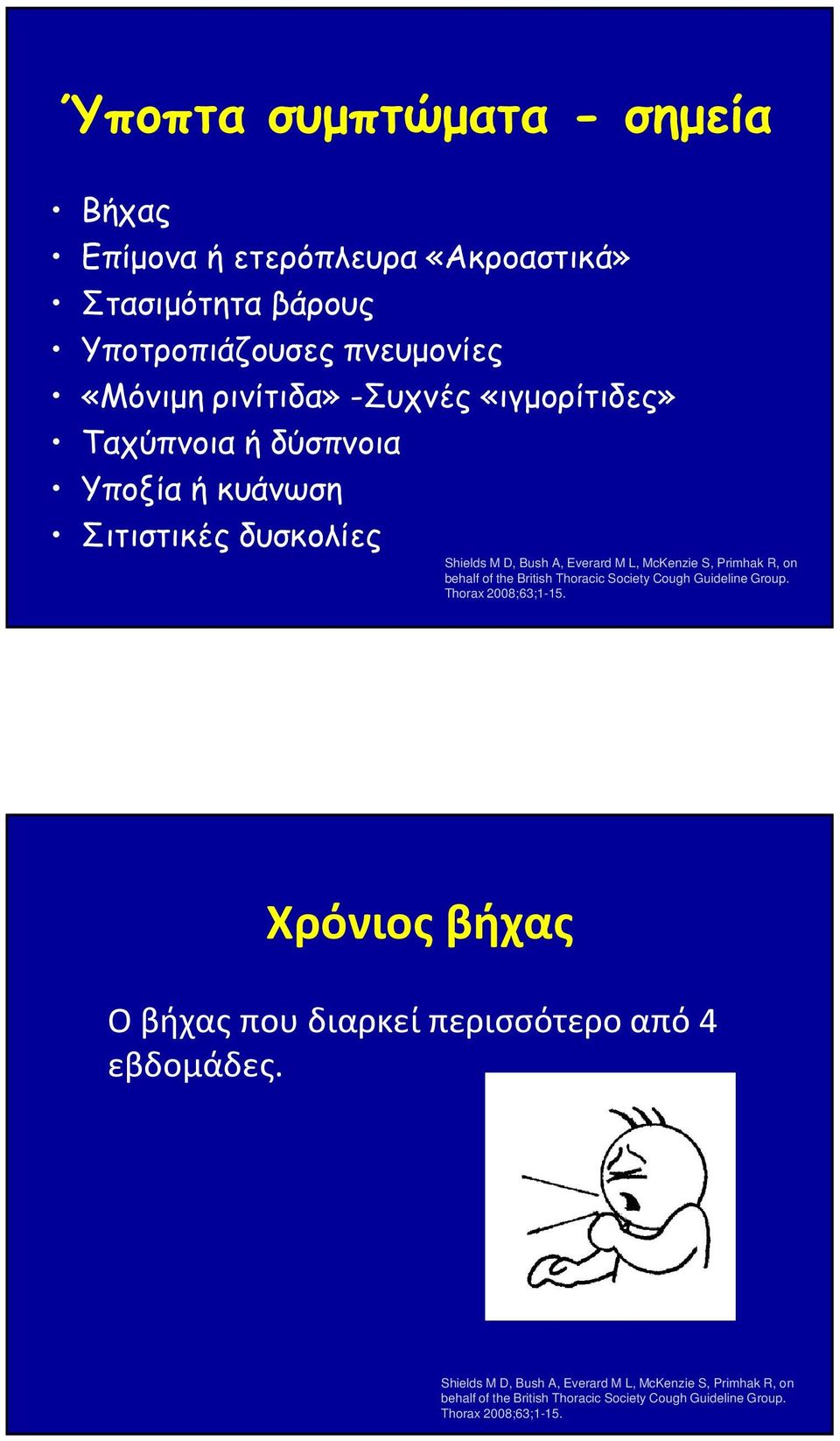 of the British Thoracic Society Cough Guideline Group. Thorax 2008;63;1-15. Χρόνιος βήχας Ο βήχας που διαρκεί περισσότερο από 4 εβδομάδες.