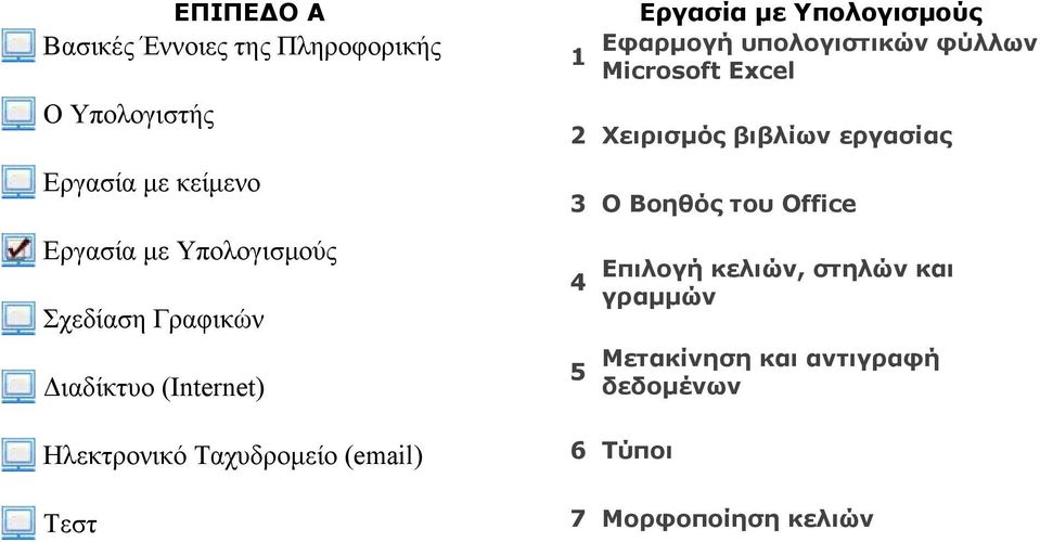 Office 4 5 Επιλογή κελιών, στηλών και γραμμών