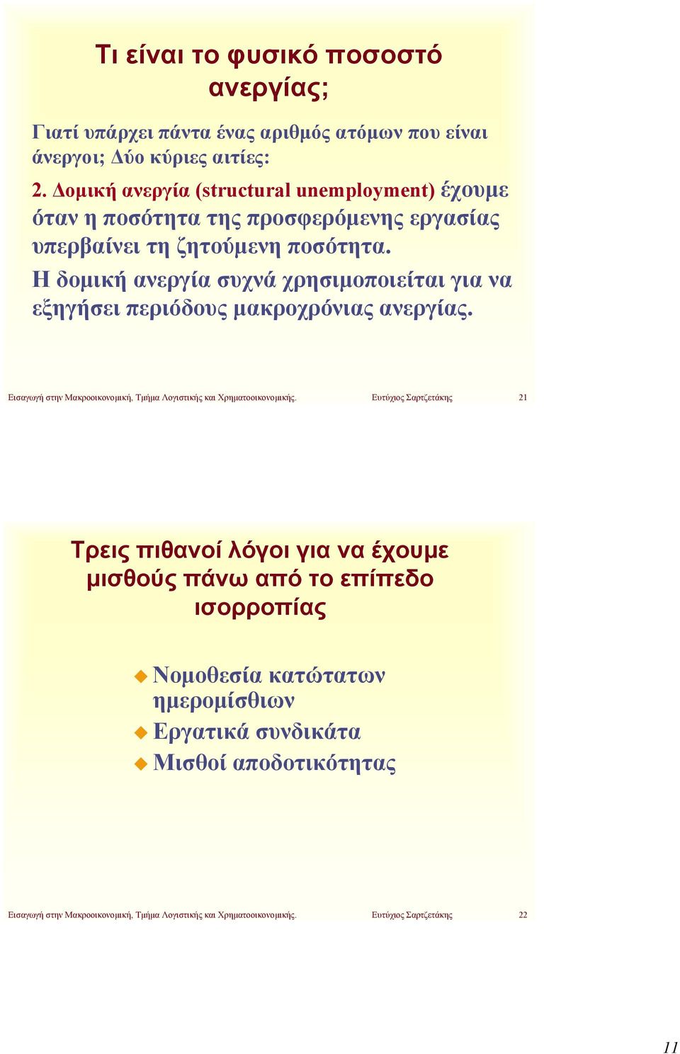 Η δομική ανεργία συχνά χρησιμοποιείται για να εξηγήσει περιόδους μακροχρόνιας ανεργίας. Εισαγωγή στην Μακροοικονομική, Τμήμα Λογιστικής και Χρηματοοικονομικής.