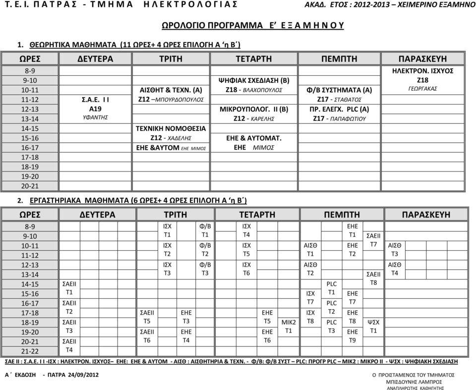 PLC (Α) ΥΦΑΝΤΗΣ Ζ12 - ΚΑΡΕΛΗΣ Ζ17 - ΠΑΠΑΦΩΤΙΟΥ 14-15 ΤΕΧΝΙΚΗ ΝΟΜΟΘΕΣΙΑ 15-16 Ζ12 - ΧΑΔΕΛΗΣ ΕΗΕ & ΑΥΤΟΜΑΤ. ΕΗΕ &ΑΥΤΟΜ ΕΗΕ ΜΙΜΟΣ ΕΗΕ ΜΙΜΟΣ 20-21 2.