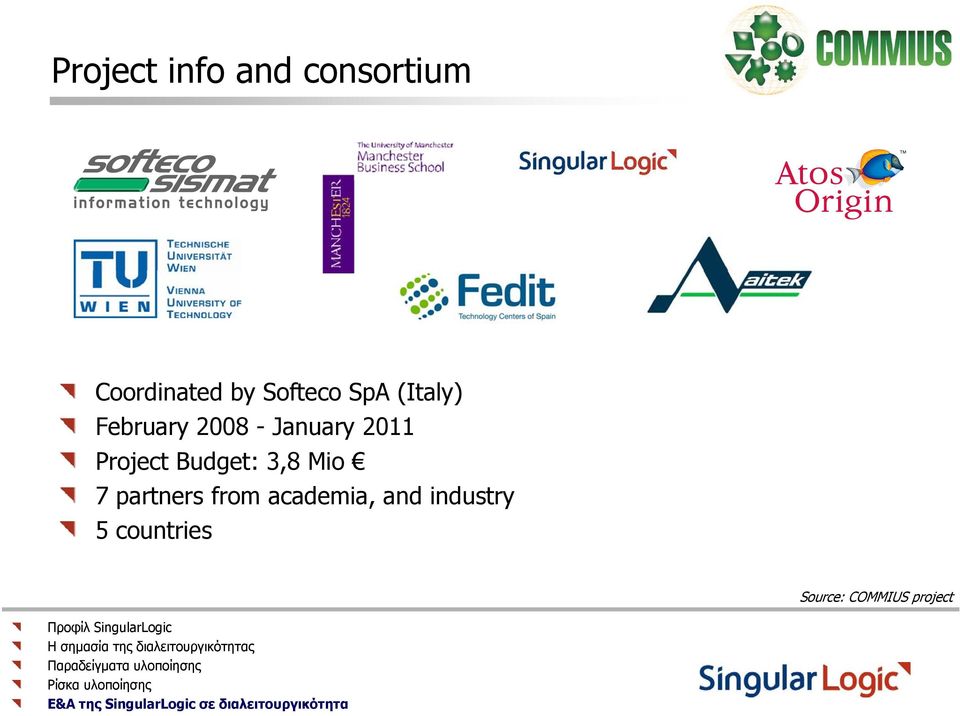 2011 Project Budget: 3,8 Mio 7 partners from