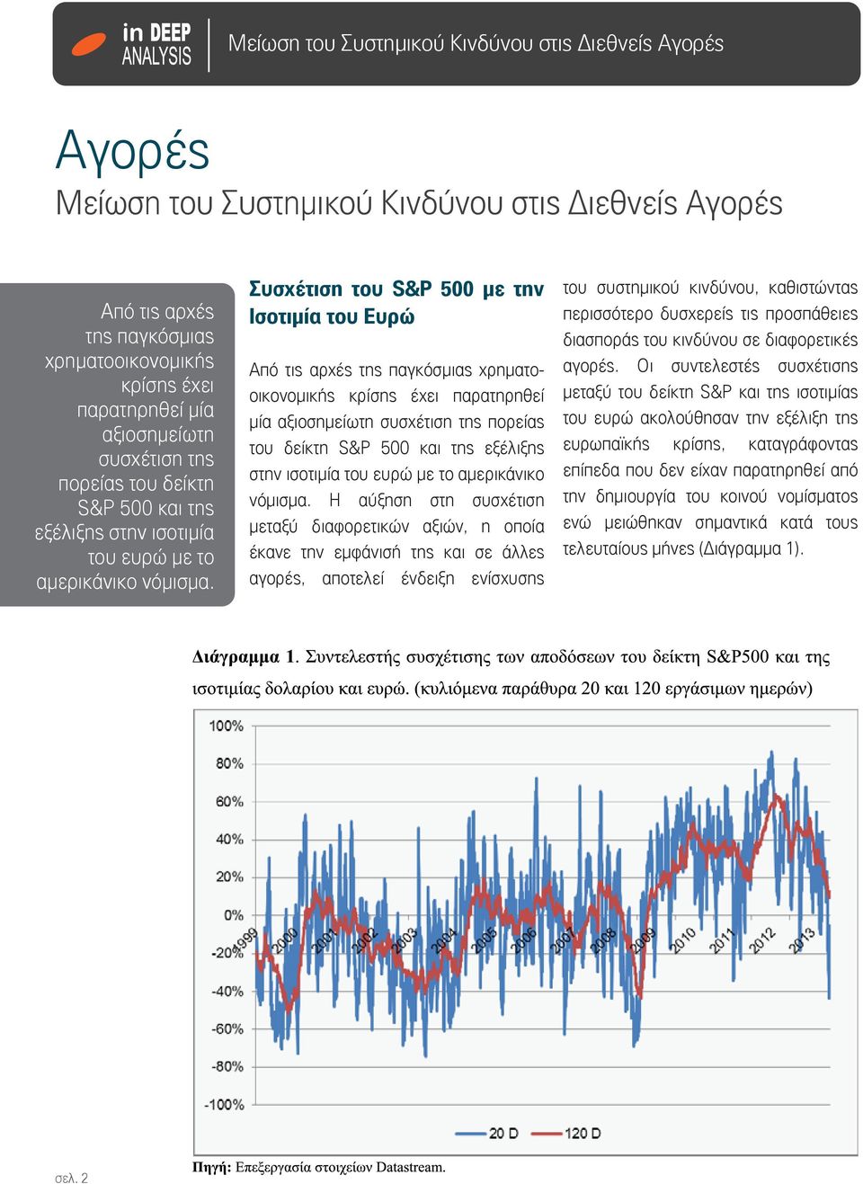 Συσχέτιση του S&P 500 με την Ισοτιμία του Ευρώ Από τις αρχές της παγκόσμιας χρηματοοικονομικής κρίσης έχει παρατηρηθεί μία αξιοσημείωτη συσχέτιση της πορείας του δείκτη S&P 500 και της  Η αύξηση στη