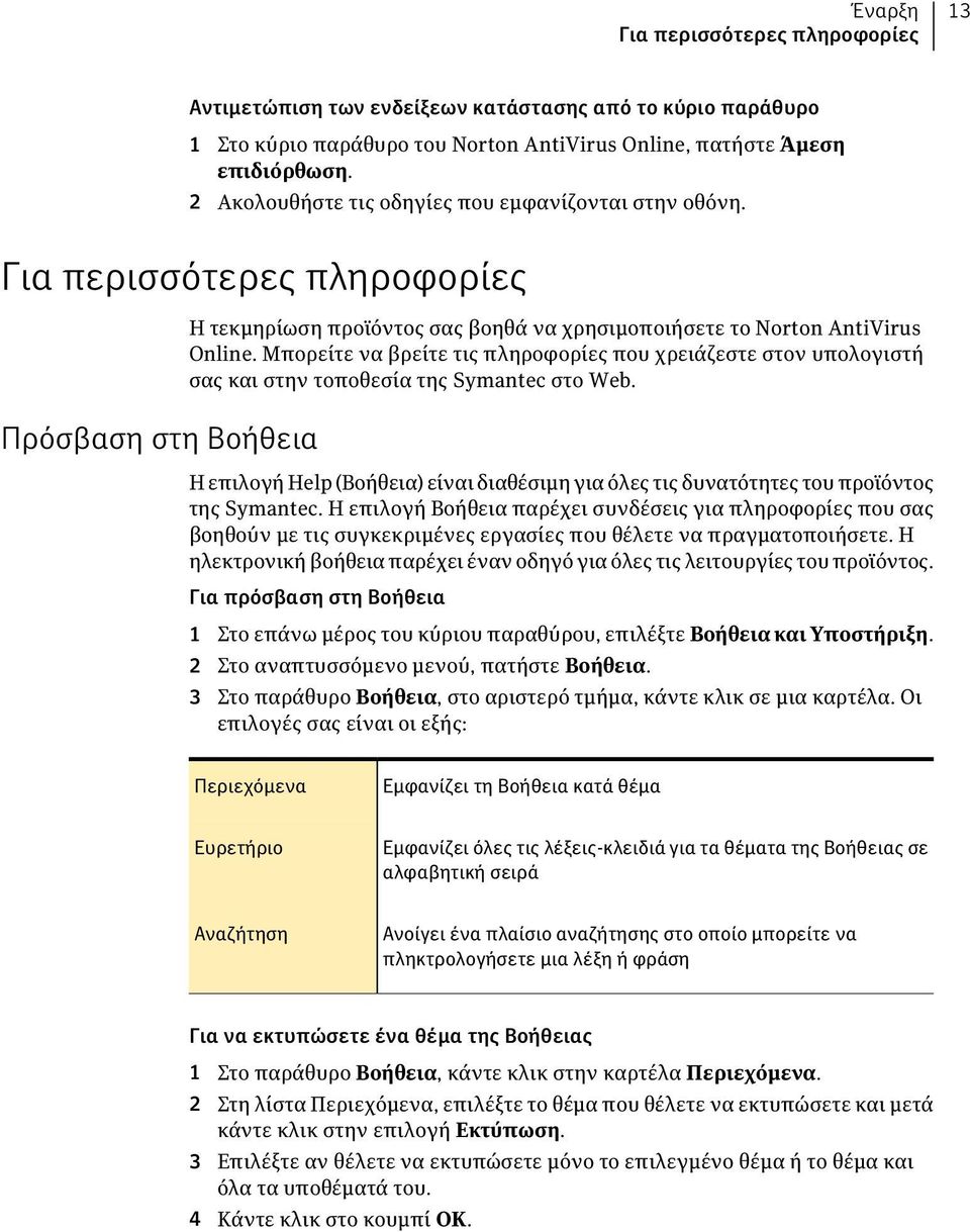Μπορείτε να βρείτε τις πληροφορίες που χρειάζεστε στον υπολογιστή σας και στην τοποθεσία της Symantec στο Web.