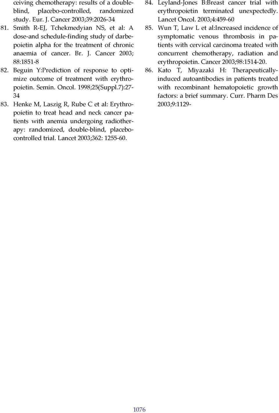 Beguin Y:Prediction of response to optimize outcome of treatment with erythropoietin. Semin. Oncol. 1998;25(Suppl.7):27 34 83.