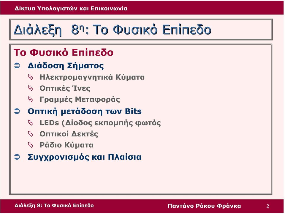 Μεταφοράς Οπτική µετάδοση των Bits LEDs ( ίοδος εκποµπής