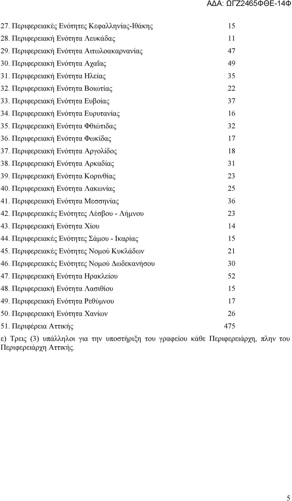 Περιφερειακή Ενότητα Φωκίδας 17 37. Περιφερειακή Ενότητα Αργολίδος 18 38. Περιφερειακή Ενότητα Αρκαδίας 31 39. Περιφερειακή Ενότητα Κορινθίας 23 40. Περιφερειακή Ενότητα Λακωνίας 25 41.