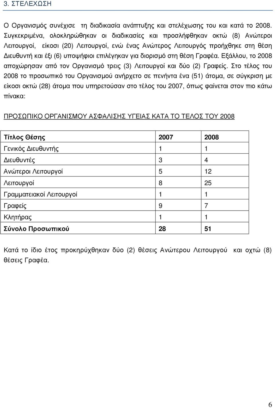 επιλέγηκαν για διορισµό στη θέση Γραφέα. Εξάλλου, το 2008 αποχώρησαν από τον Οργανισµό τρεις (3) Λειτουργοί και δύο (2) Γραφείς.