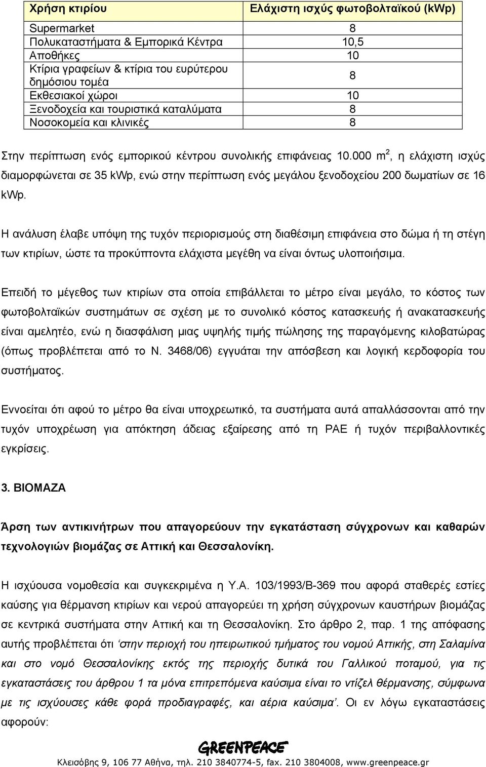 000 m 2, η ελάχιστη ισχύς διαµορφώνεται σε 35 kwp, ενώ στην περίπτωση ενός µεγάλου ξενοδοχείου 200 δωµατίων σε 16 kwp.