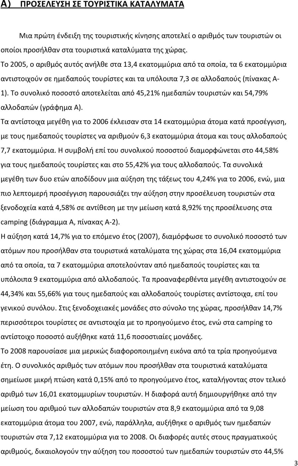 Το συνολικό ποσοστό αποτελείται από 45,21% ημεδαπών τουριστών και 54,79% αλλοδαπών (γράφημα Α).