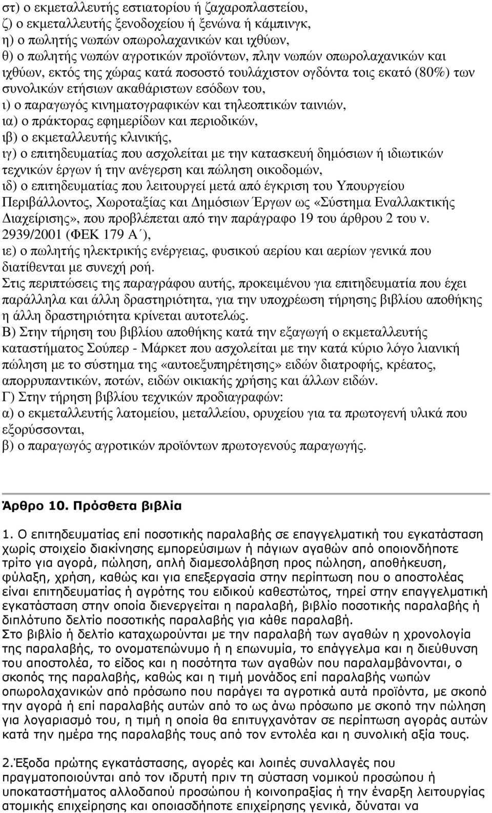 ο πράκτορας εφηµερίδων και περιοδικών, ιβ) ο εκµεταλλευτής κλινικής, ιγ) ο επιτηδευµατίας που ασχολείται µε την κατασκευή δηµόσιων ή ιδιωτικών τεχνικών έργων ή την ανέγερση και πώληση οικοδοµών, ιδ)