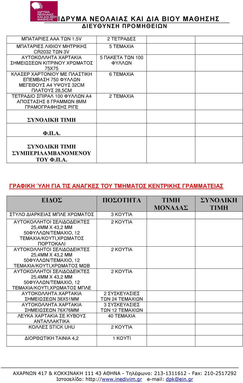 ΓΡΑΜΜΩΝ 8MM ΓΡΑΜΟΓΡΑΦΗΣΗΣ ΡΙΓΕ 2 ΤΕΤΡΑ ΕΣ 5 ΤΕΜΑΧΙΑ 5 ΠΑΚΕΤΑ ΤΩΝ 100 ΦΥΛΛΩΝ 6 ΤΕΜΑΧΙΑ 2 ΤΕΜΑΧΙΑ ΤΟΥ ΓΡΑΦΙΚΗ ΎΛΗ ΓΙΑ ΤΙΣ ΑΝΑΓΚΕΣ ΤΟΥ ΤΜΗΜΑΤΟΣ ΚΕΝΤΡΙΚΗΣ ΓΡΑΜΜΑΤΕΙΑΣ ΕΙ ΟΣ ΠΟΣΟΤΗΤΑ ΣΤΥΛΟ ΙΑΡΚΕΙΑΣ ΜΠΛΕ