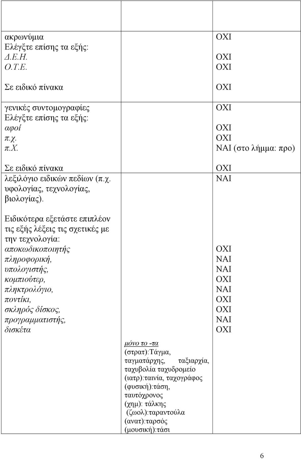 Ειδικότερα εξετάστε επιπλέον τις εξής λέξεις τις σχετικές με την τεχνολογία: αποκωδικοποιητής πληροφορική, υπολογιστής, κομπιούτερ, πληκτρολόγιο,