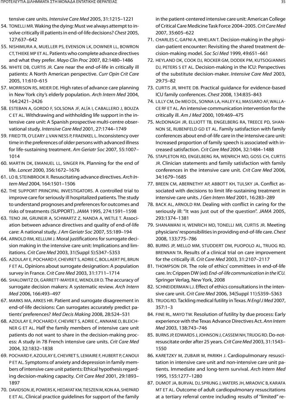 Nishimura A, Mueller PS, Evenson LK, Downer LL, Bowron CT, Thieke MP et al. Patients who complete advance directives and what they prefer. Mayo Clin Proc 2007, 82:1480 1486 56. White DB, Curtis JR.