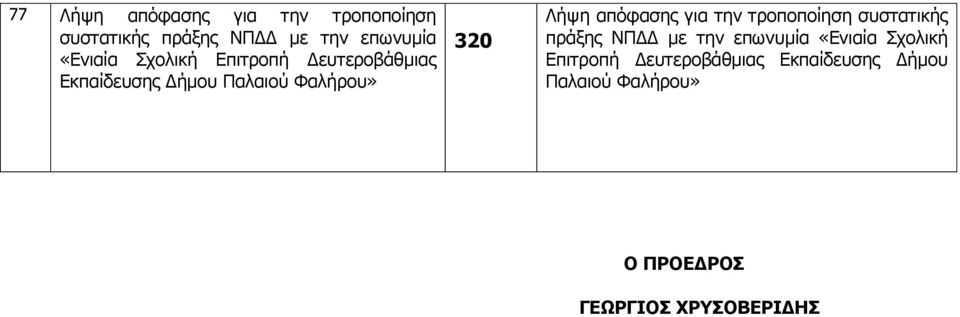 απόφασης για την τροποποίηση συστατικής πράξης ΝΠΔΔ με την επωνυμία «Ενιαία Σχολική