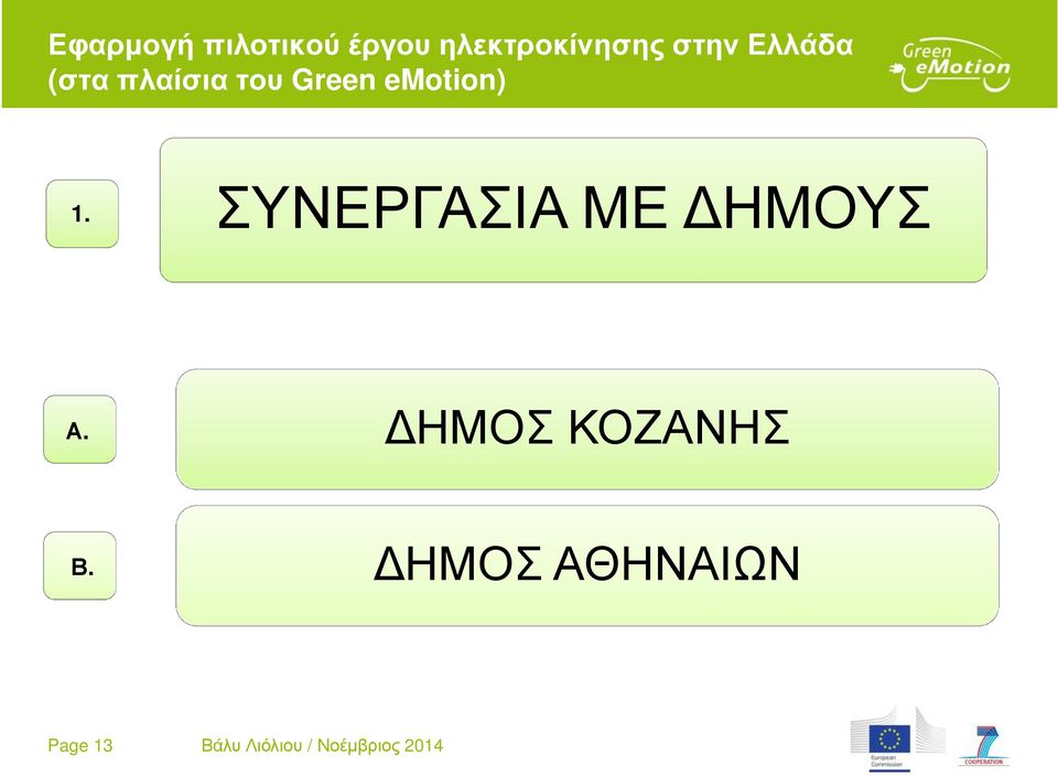 ΣΥΝΕΡΓΑΣΙΑ ΜΕ ΗΜΟΥΣ Α. ΗΜΟΣ ΚΟΖΑΝΗΣ Β.