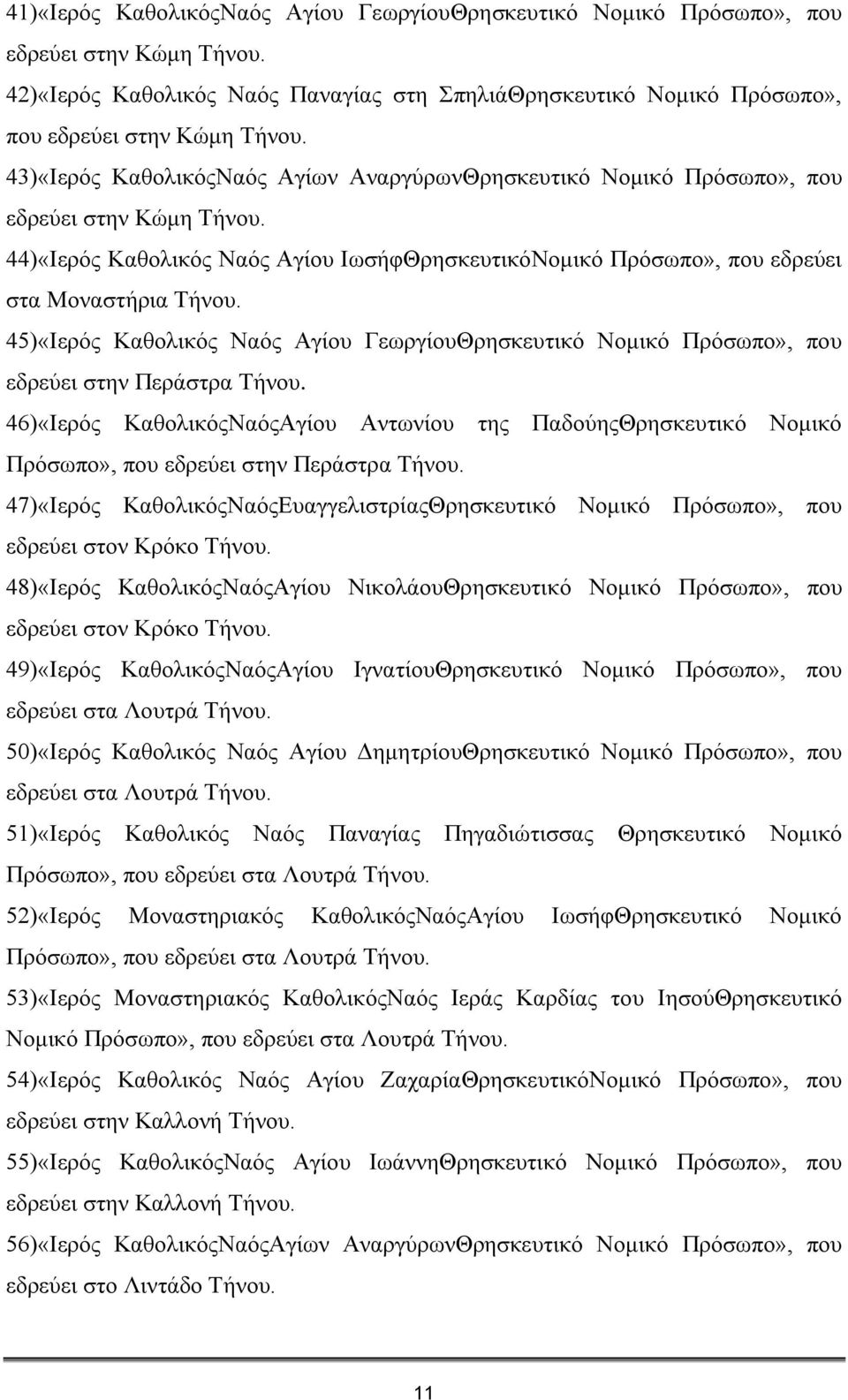 45)«Ηεξφο Καζνιηθφο Ναφο Αγίνπ ΓεσξγίνπΘξεζθεπηηθφ Ννκηθφ Πξφζσπν», πνπ εδξεχεη ζηελ Πεξάζηξα Σήλνπ.