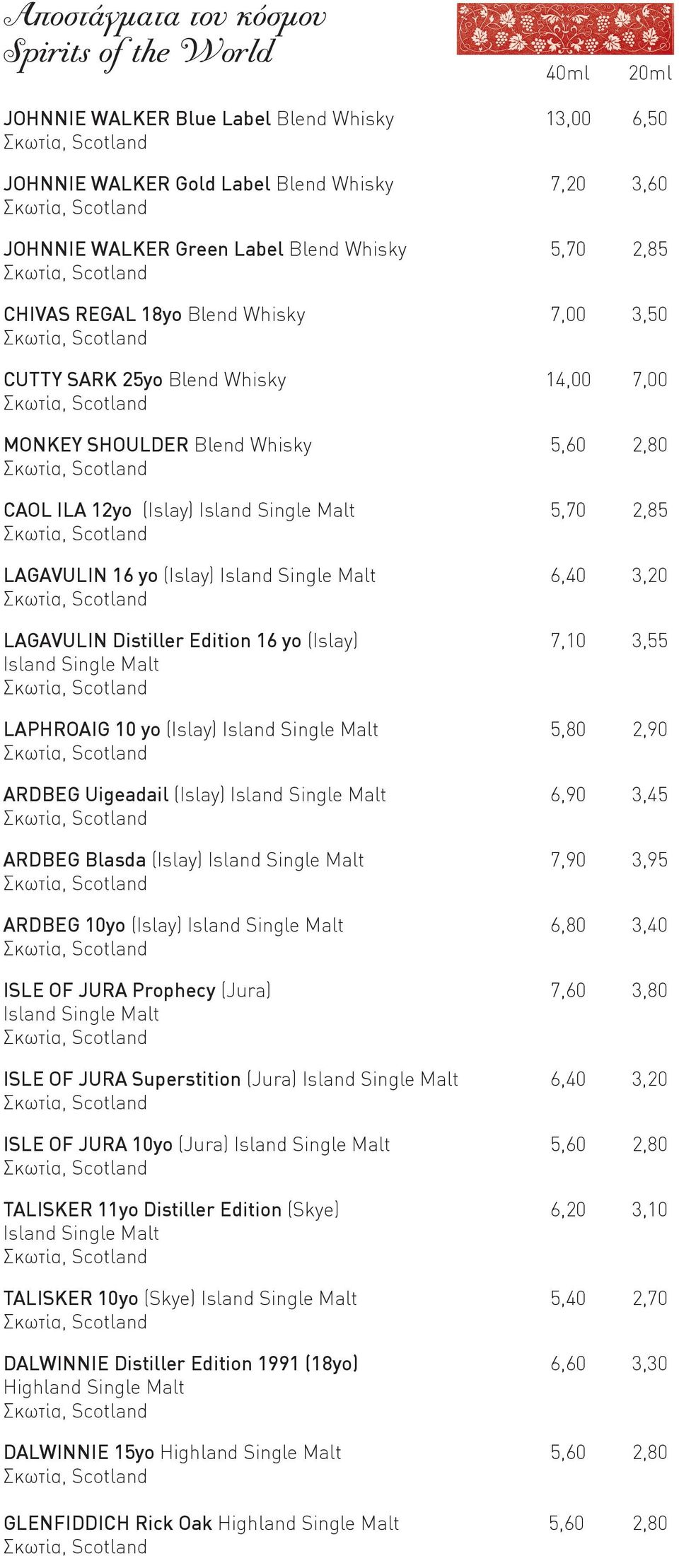 Island Single Malt 6,40 3,20 LAGAVULIN Distiller Edition 16 yo (Islay) 7,10 3,55 Island Single Malt LAPHROAIG 10 yo (Islay) Island Single Malt 5,80 2,90 ARDBEG Uigeadail (Islay) Island Single Malt