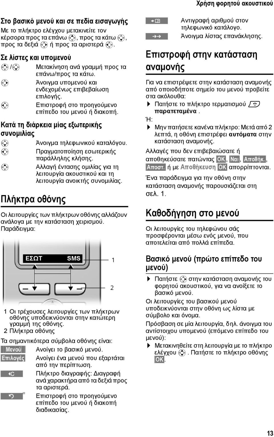 Κατά τη διάρκεια μίας εξωτερικής συνομιλίας s Άνοιγμα τηλεφωνικού καταλόγου. u Πραγματοποίηση εσωτερικής παράλληλης κλήσης.