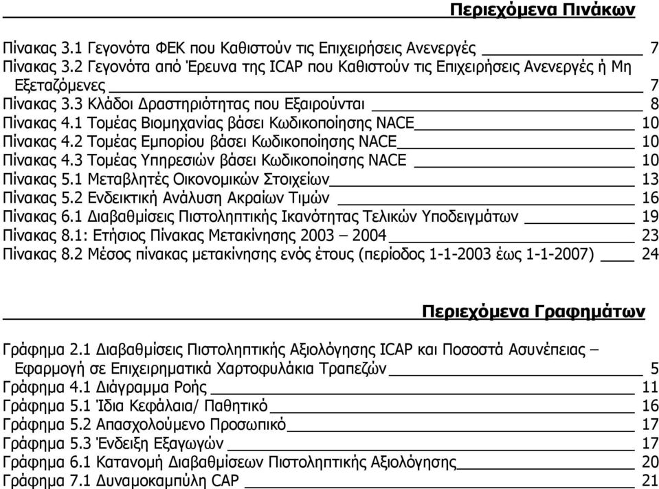 3 Τοµέας Υπηρεσιών βάσει Κωδικοποίησης NACE 10 Πίνακας 5.1 Μεταβλητές Οικονοµικών Στοιχείων 13 Πίνακας 5.2 Ενδεικτική Ανάλυση Ακραίων Τιµών 16 Πίνακας 6.