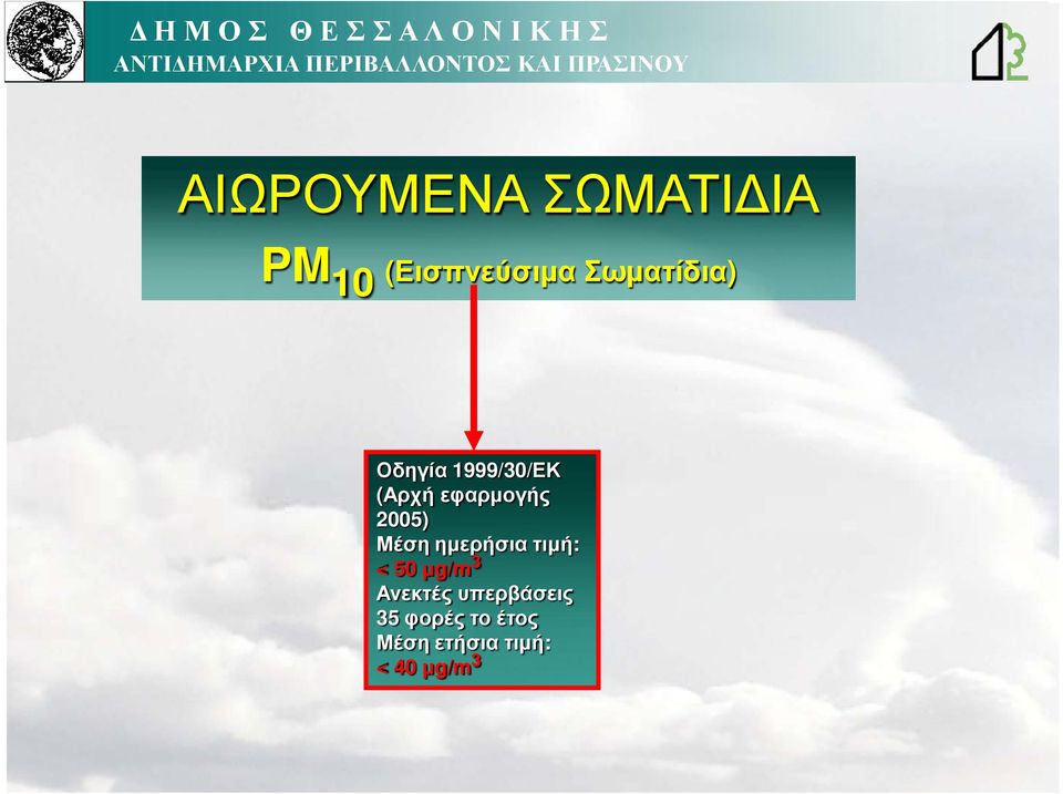 2005) Μέση ηµερήσια τιµή: < 50µg/m 3 Ανεκτές
