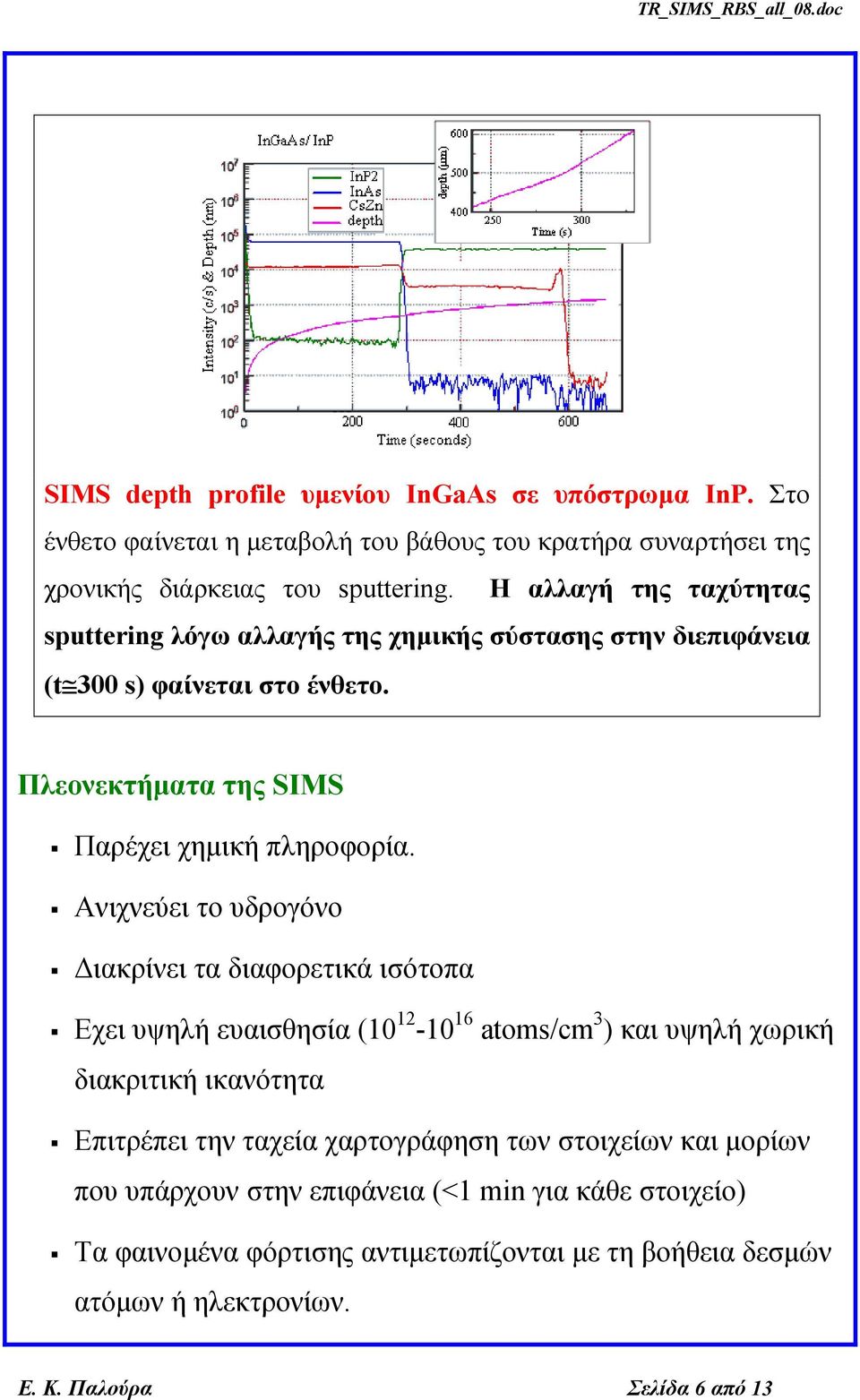 Ανιχνεύει το υδρογόνο Διακρίνει τα διαφορετικά ισότοπα Εχει υψηλή ευαισθησία (10 1-10 16 atoms/cm 3 ) και υψηλή χωρική διακριτική ικανότητα Επιτρέπει την ταχεία