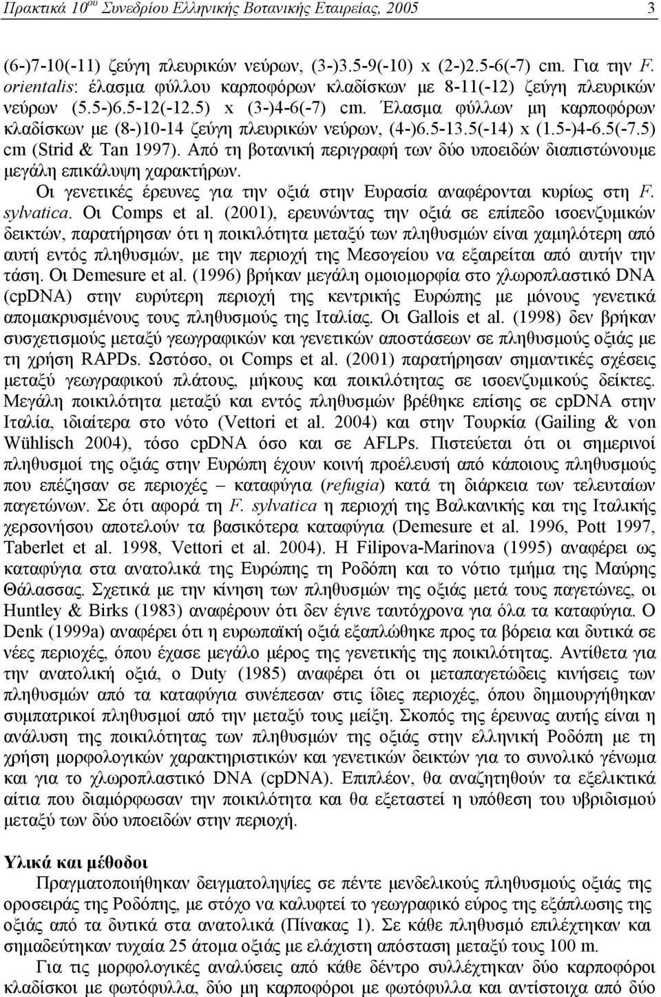 Έλασμα φύλλων μη καρποφόρων κλαδίσκων με (8-)10-14 ζεύγη πλευρικών νεύρων, (4-)6.5-13.5(-14) x (1.5-)4-6.5(-7.5) cm (Strid & Tan 1997).