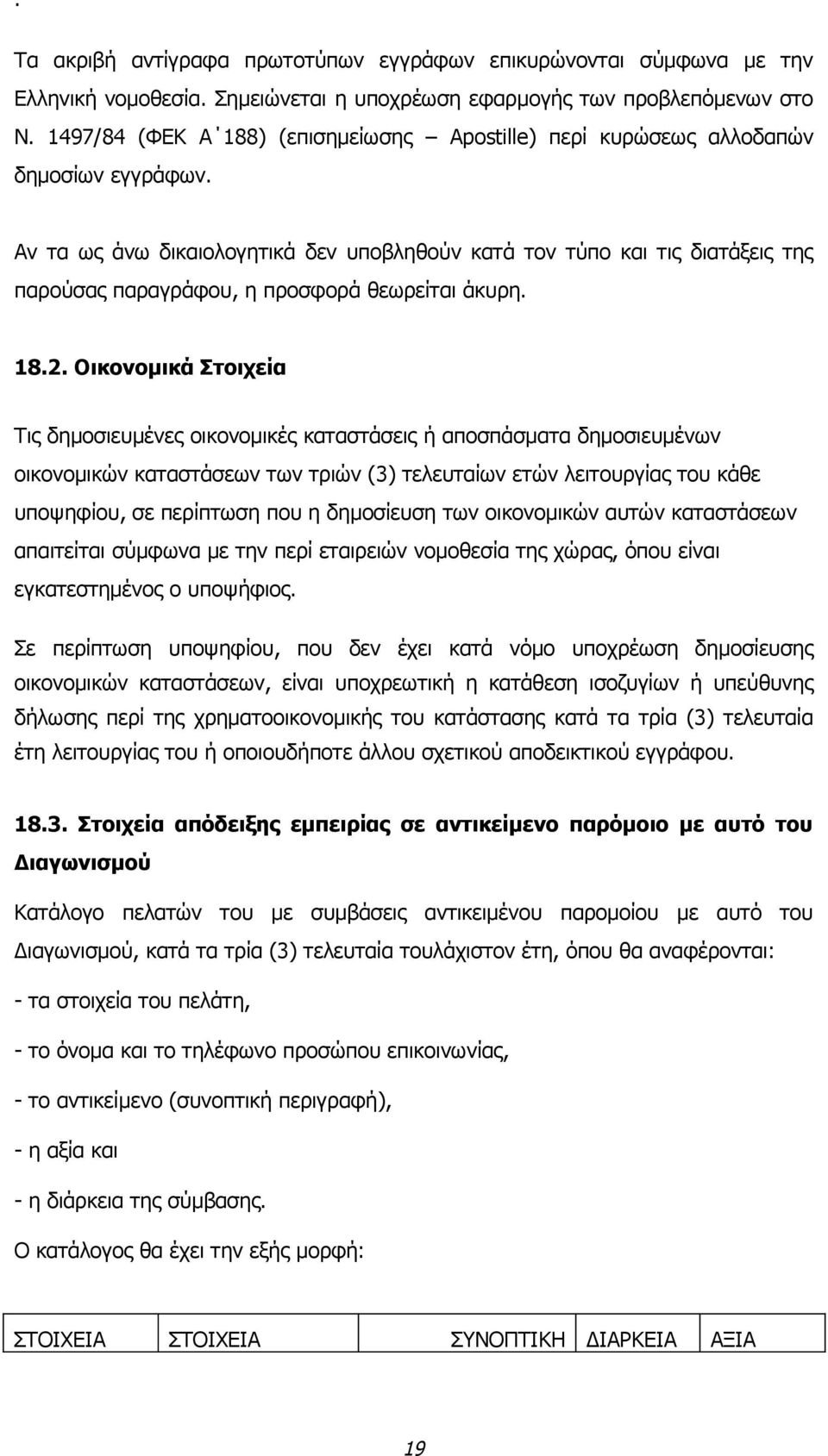 Αν τα ως άνω δικαιολογητικά δεν υποβληθούν κατά τον τύπο και τις διατάξεις της παρούσας παραγράφου, η προσφορά θεωρείται άκυρη. 18.2.