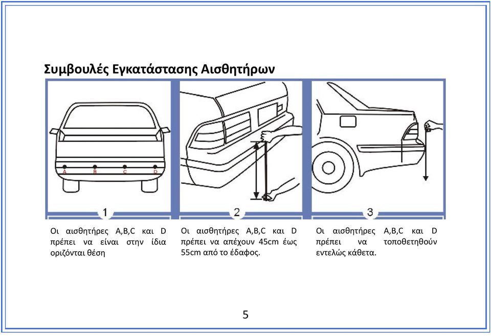 A,B,C και D πρέπει να απέχουν 45cm έως 55cm από το έδαφος.