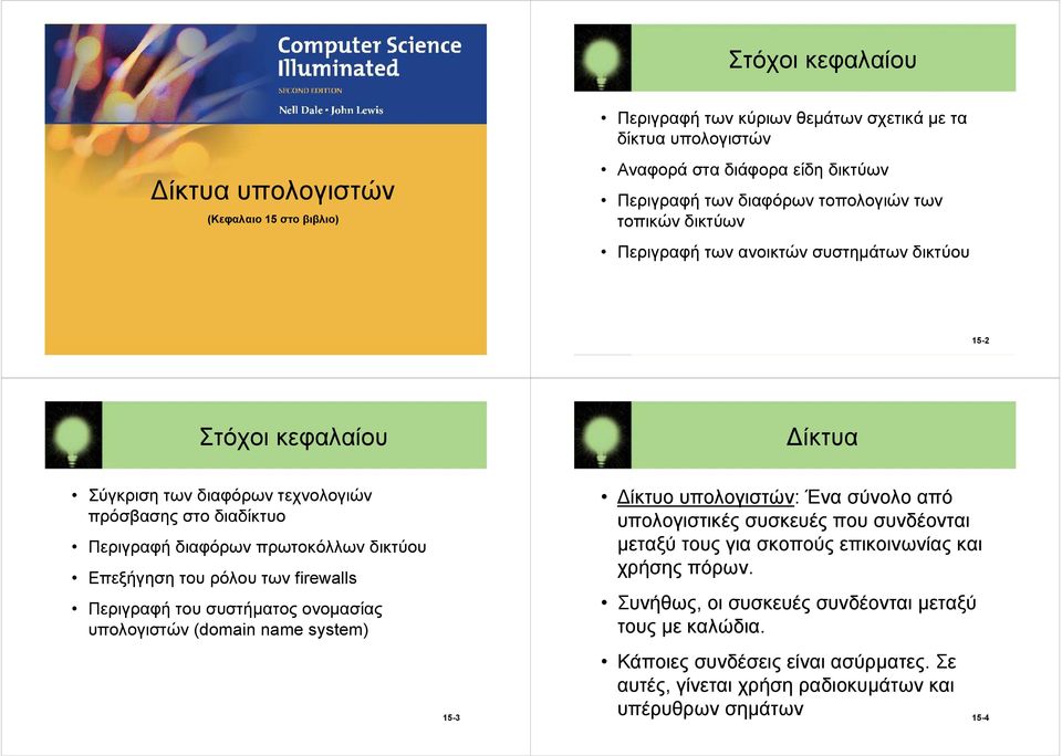 Επεξήγηση του ρόλου των firewalls Περιγραφή του συστήµατος ονοµασίας υπολογιστών (domain name system) 15-3 ίκτυο υπολογιστών: Ένα σύνολο από υπολογιστικές συσκευές που συνδέονται µεταξύ τους