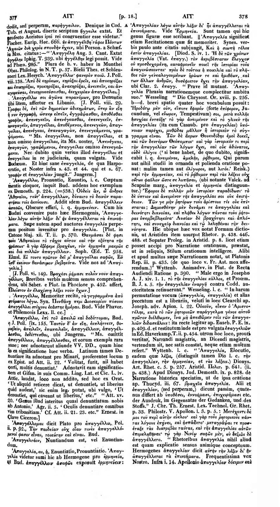 " Plura de h. v. habes in Munthei Obss. Philolog. in Ν. T. p. 57 Bielii Thes. et Schleusneri Lex.Hesych. Απαγγέλλω ' φανερόν ποιώ. J.Poll. Viii. 138.