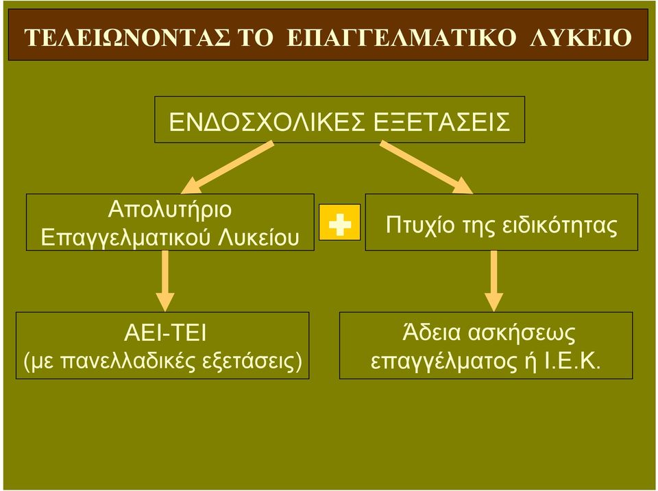 Επαγγελματικού Λυκείου + Πτυχίο της ειδικότητας