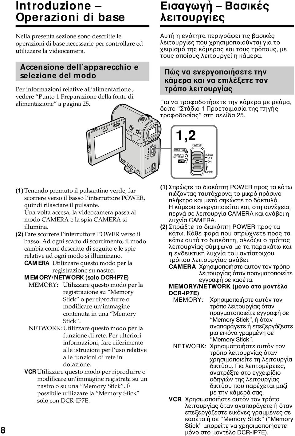 Εισαγωγή Βασικές λειτουργίες Αυτή η ενότητα περιγράφει τις βασικές λειτουργίες που χρησιµοποιούνται για το χειρισµό της κάµερας και τους τρόπους, µε τους οποίους λειτουργεί η κάµερα.