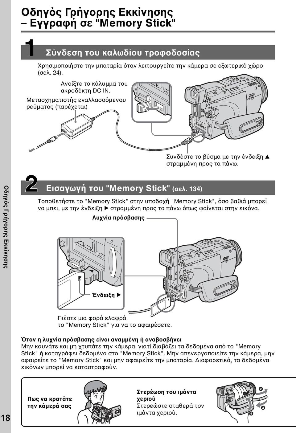 Οδηγός Γρήγορης Εκκίνησης Εισαγωγή του "Memory Stick" (σελ.