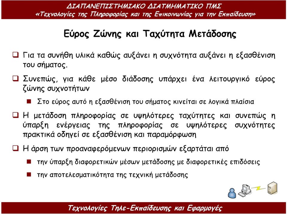 µετάδοση πληροφορίας σε υψηλότερες ταχύτητες και συνεπώς η ύπαρξη ενέργειας της πληροφορίας σε υψηλότερες συχνότητες πρακτικά οδηγεί σε εξασθένιση