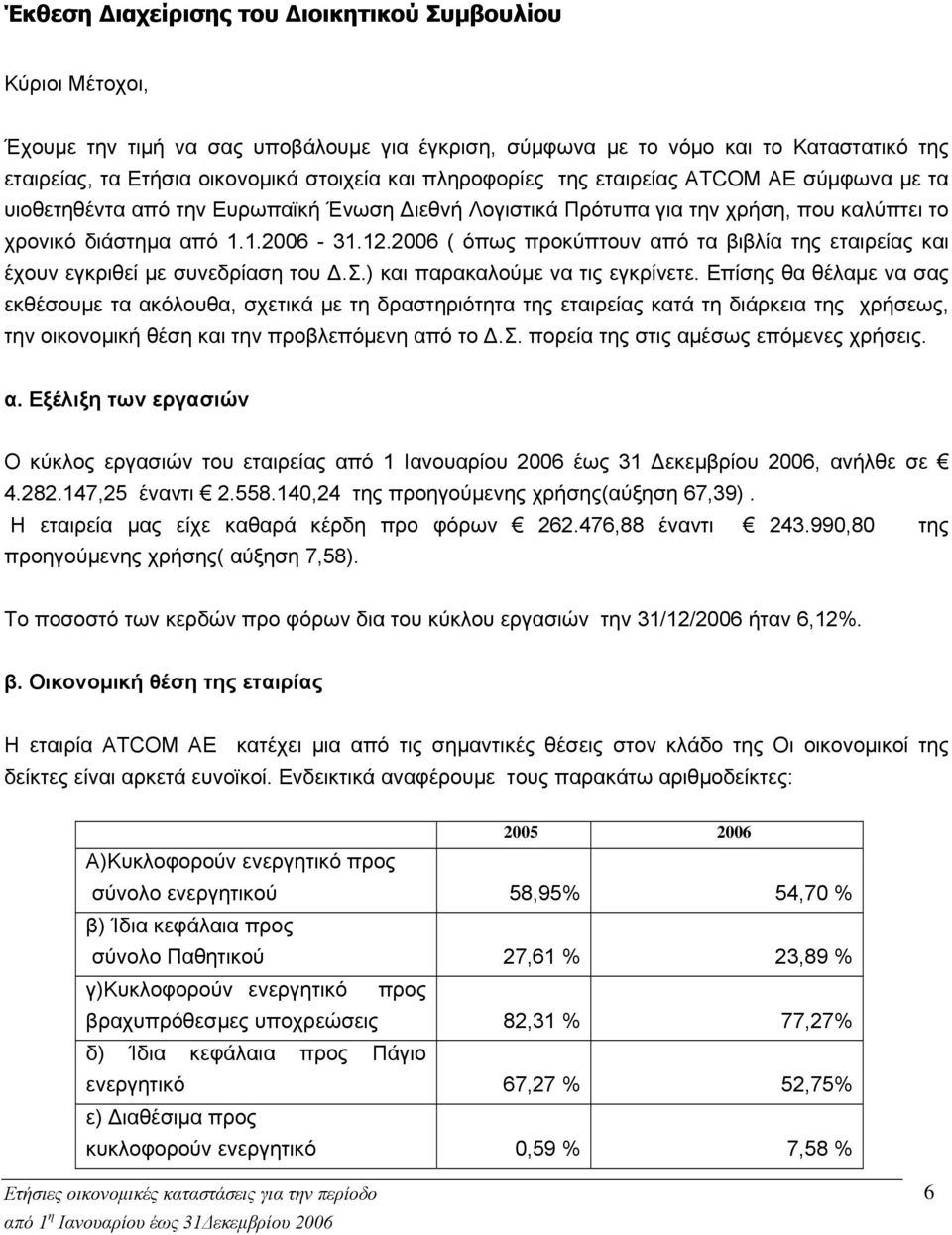 2006 ( όπως προκύπτουν από τα βιβλία της εταιρείας και έχουν εγκριθεί με συνεδρίαση του Δ.Σ.) και παρακαλούμε να τις εγκρίνετε.