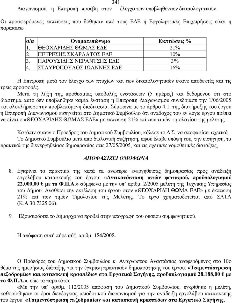 ΠΑΡΟΥΣΙΔΗΣ ΝΕΡΑΝΤΣΗΣ ΕΔΕ 3% 4. ΣΤΑΥΡΟΠΟΥΛΟΣ ΙΩΑΝΝΗΣ ΕΔΕ 16% Η Επιτροπή μετά τον έλεγχο των πτυχίων και των δικαιολογητικών έκανε αποδεκτές και τις τρεις προσφορές.