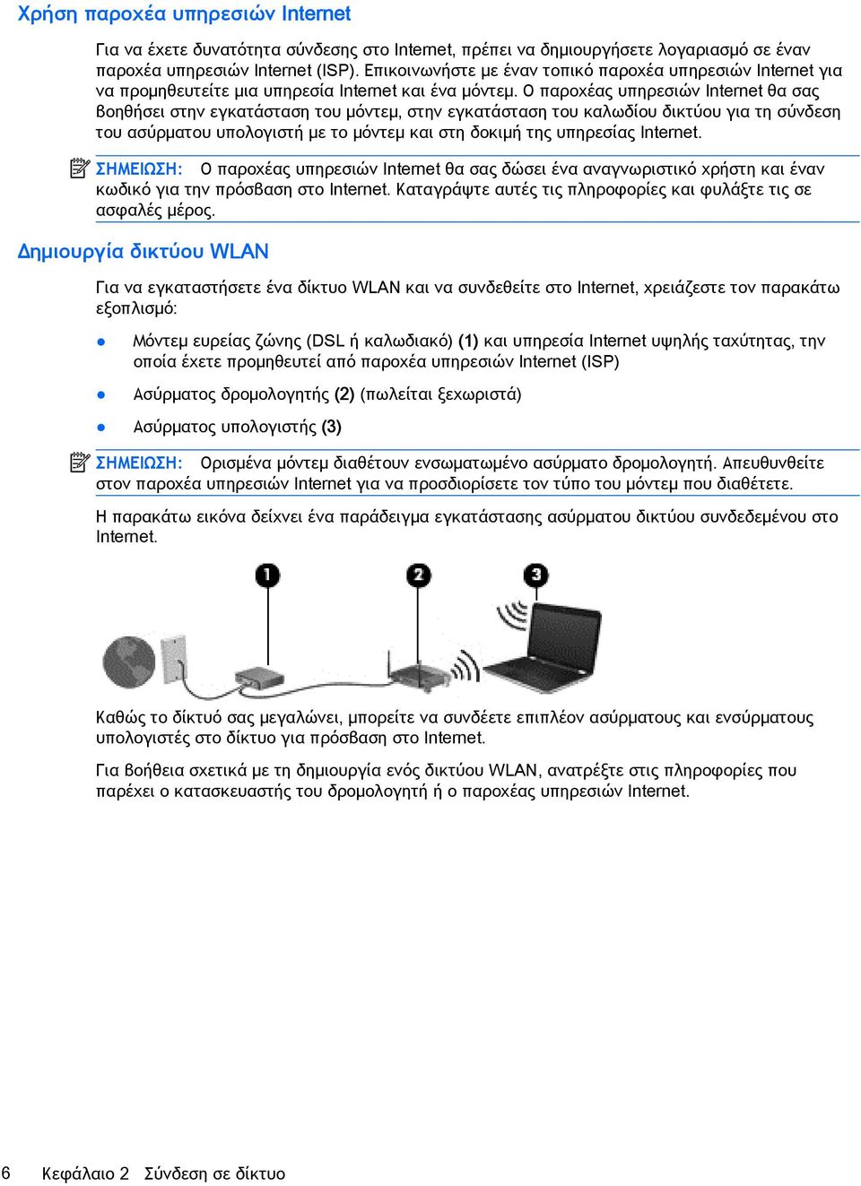 Ο παροχέας υπηρεσιών Internet θα σας βοηθήσει στην εγκατάσταση του μόντεμ, στην εγκατάσταση του καλωδίου δικτύου για τη σύνδεση του ασύρματου υπολογιστή με το μόντεμ και στη δοκιμή της υπηρεσίας