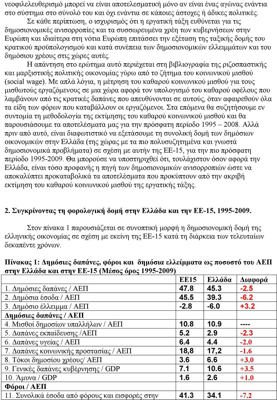 εξέταση της ταξικής δομής του κρατικού προϋπολογισμού και κατά συνέπεια των δημοσιονομικών ελλειμμάτων και του δημόσιου χρέους στις χώρες αυτές.