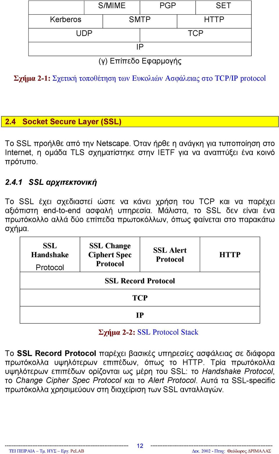 Μάλιστα, το SSL δεν είναι ένα πρωτόκολλο αλλά δύο επίπεδα πρωτοκόλλων, όπως φαίνεται στο παρακάτω σχήμα.