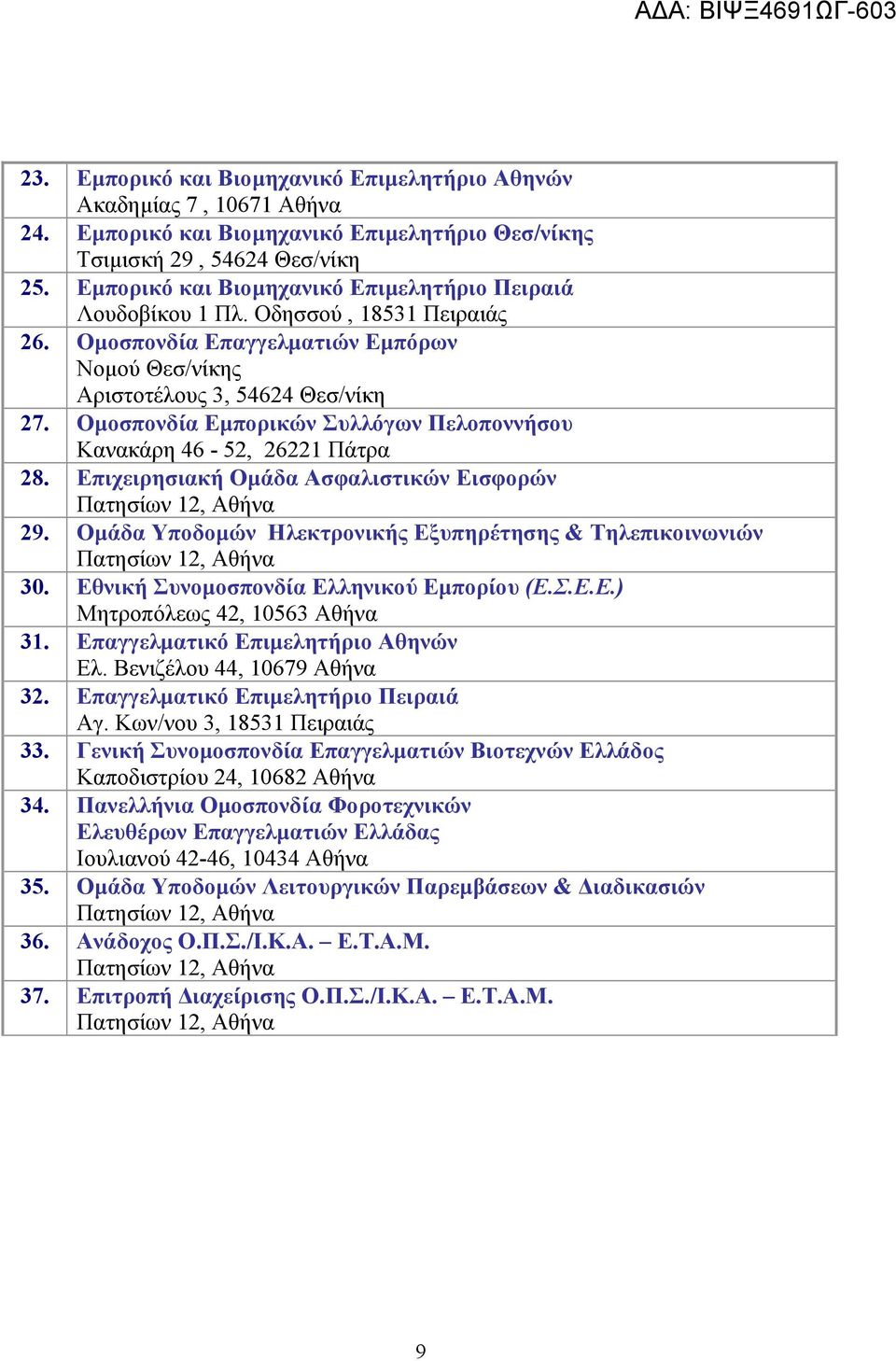 Ομοσπονδία Εμπορικών Συλλόγων Πελοποννήσου Κανακάρη 46-52, 26221 Πάτρα 28. Επιχειρησιακή Ομάδα Ασφαλιστικών Εισφορών 29. Ομάδα Υποδομών Ηλεκτρονικής Εξυπηρέτησης & Τηλεπικοινωνιών 30.