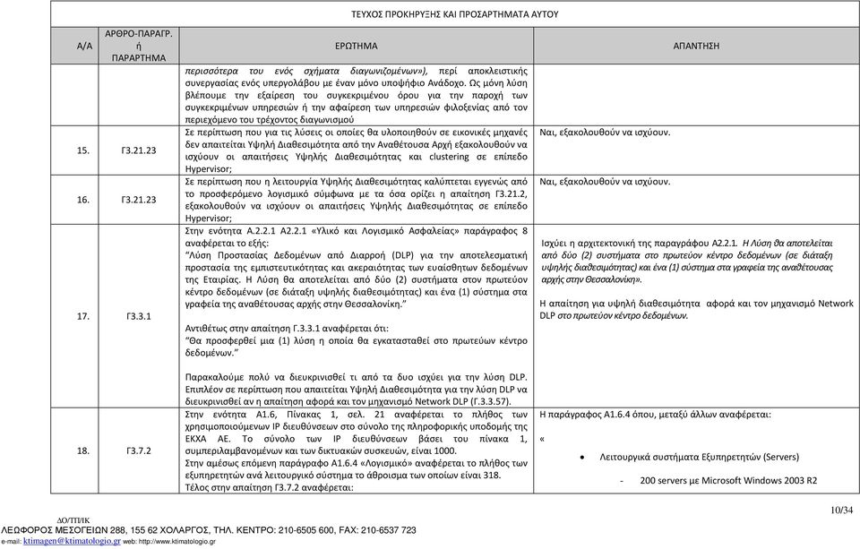 που για τις λύσεις οι οποίες θα υλοποιηθούν σε εικονικές μηχανές δεν απαιτείται Υψηλ Διαθεσιμότητα από την Αναθέτουσα Αρχ εξακολουθούν να ισχύουν οι απαιτσεις Υψηλς Διαθεσιμότητας και clustering σε