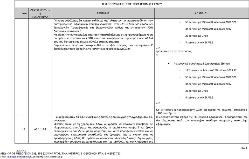 Με βάση την συγκεκριμένη απαίτηση καταλαβαίνουμε ότι η προσφερόμενη λύση θα πρέπει να καλύπτει τους 318 server που αναφέρονται στην παράγραφο Α1.6.4 συν 700 δικτυακές συσκευές, σύνολο 1018 συστματα.