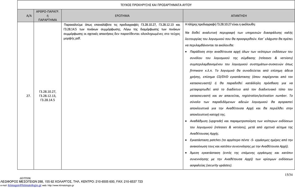 27 είναι η ακόλουθη: Να δοθεί αναλυτικ περιγραφ των υπηρεσιών διασφάλισης καλς λειτουργίας του λογισμικού που θα προσφερθούν.
