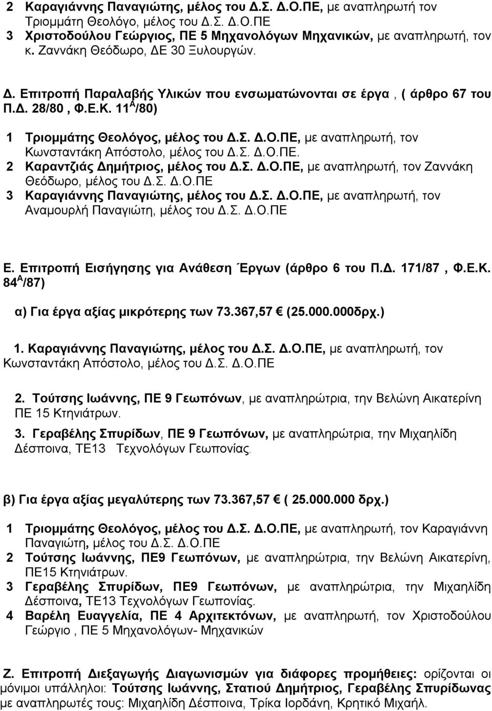 ΠΕ, με αναπληρωτή, τον Κωνσταντάκη Απόστολο, μέλος του Δ.Σ. Δ.Ο.ΠΕ. 2 Καραντζιάς Δημήτριος, μέλος του Δ.Σ. Δ.Ο.ΠΕ, με αναπληρωτή, τον Ζαννάκη Θεόδωρο, μέλος του Δ.Σ. Δ.Ο.ΠΕ 3 Καραγιάννης Παναγιώτης, μέλος του Δ.