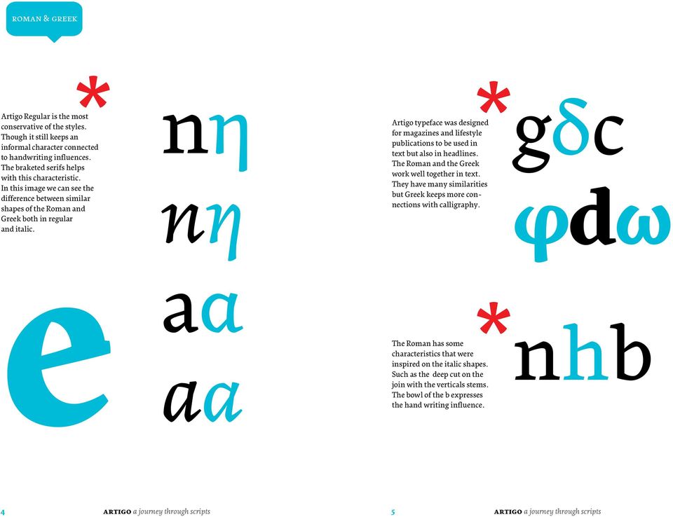 e nη nη aα aα * Artigo typeface was designed for magazines and lifestyle publications to be used in text but also in headlines. The Roman and the Greek work well together in text.