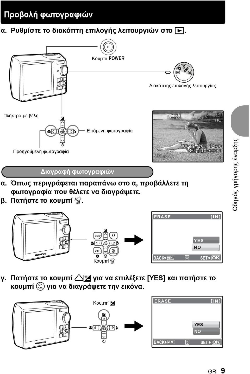 Όπως περιγράφεται παραπάνω στο α, προβάλλετε τη φωτογραφία που θέλετε να διαγράψετε. β. Πατήστε το κουμπί S. '06.11.