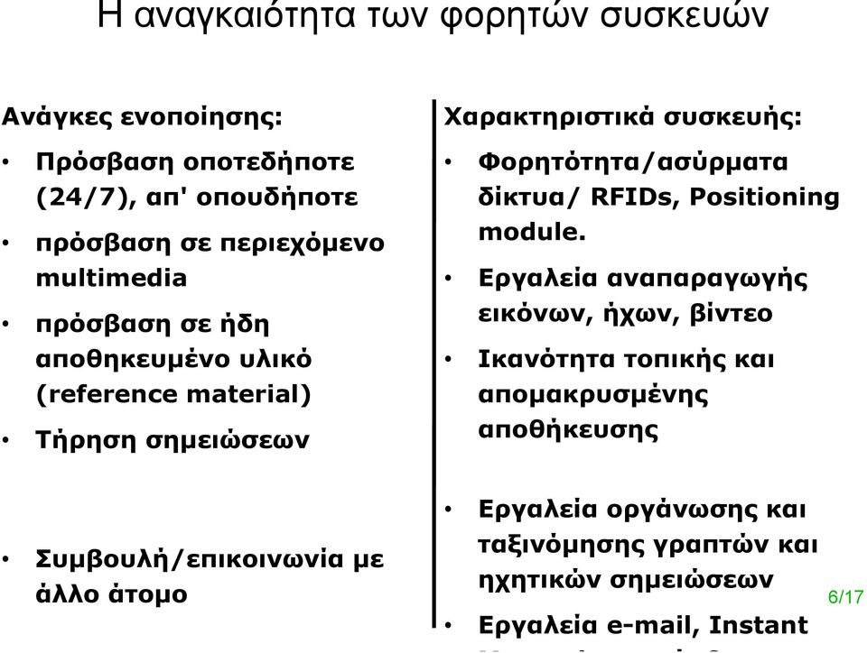 Φορητότητα/ασύρματα δίκτυα/ RFIDs, Positioning module.