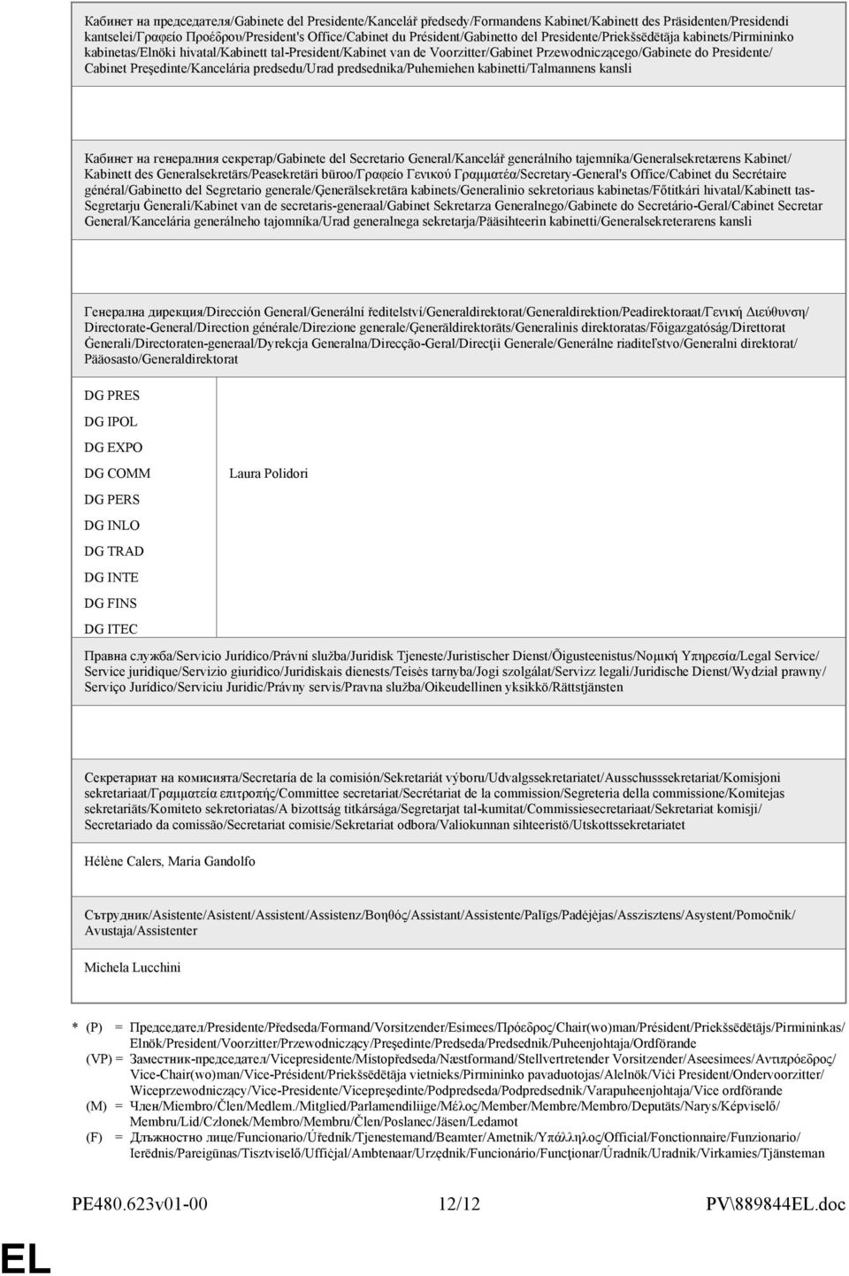 Preşedinte/Kancelária predsedu/urad predsednika/puhemiehen kabinetti/talmannens kansli Кабинет на генералния секретар/gabinete del Secretario General/Kancelář generálního tajemníka/generalsekretærens