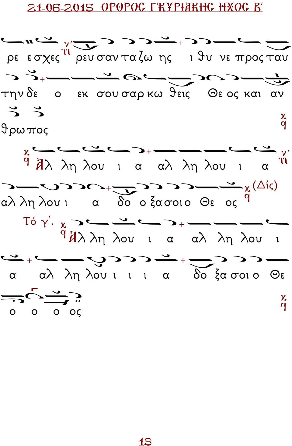 α (ίς) αλ λη λου ι α δο ο ξα σοι ο Θε ος Τό γ.