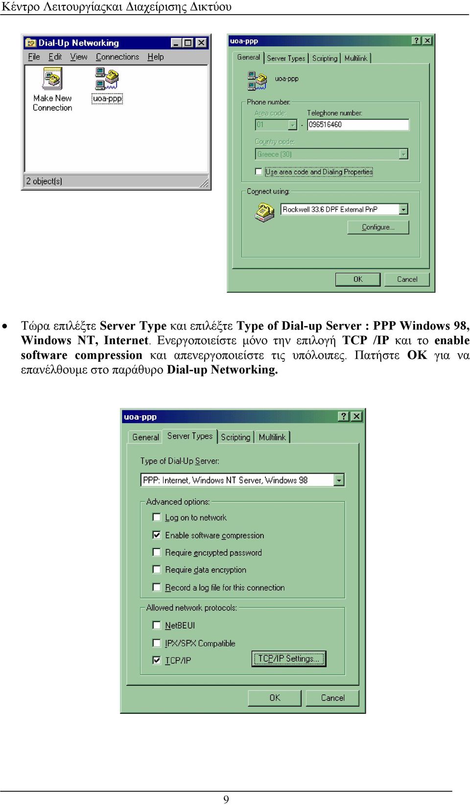 Ενεργοποιείστε µόνο την επιλογή TCP /IP και το enable software